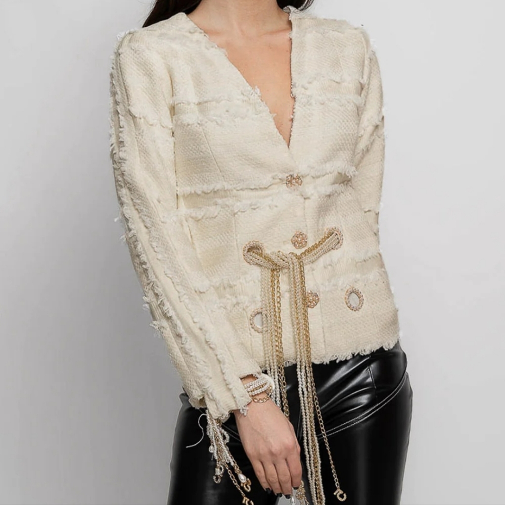 White tweed blazer